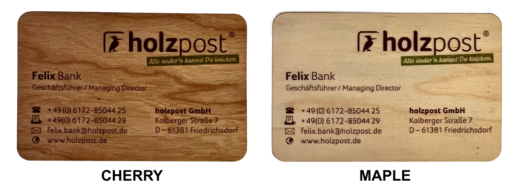Wooden Business cards printed holzpost