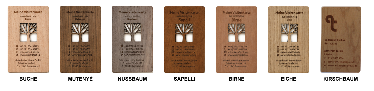 Visitenkarten aus Holz graviert von holzpost