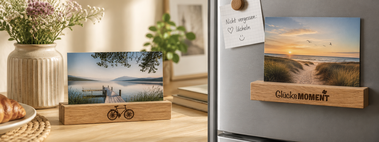 Kartenleisten aus Eiche graviert mit Magnet