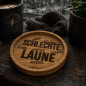Preview: Gravierter Untersetzer Schlechte Laune aus geölter Eiche