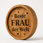 Preview: Untersetzer Beste Frau der Welt aus Eiche mit gravierter Schrift und Herzen