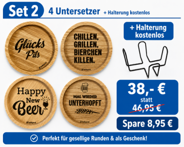 Preview: Engraved oak coaster beer set for beer lovers