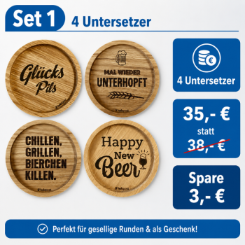 Engraved oak coaster beer set for beer lovers