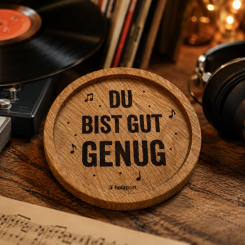 Preview: Gravierter Untersetzer Du bist gut genug aus geölter Eiche