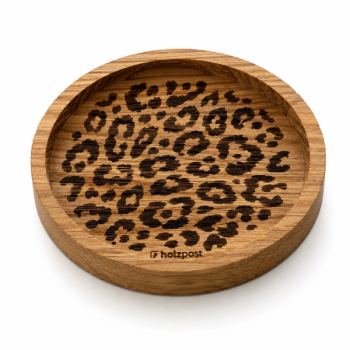 Engraved oak coaster Leopard with animal print pattern