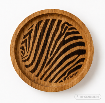 Engraved oak coaster Zebra with zebra pattern