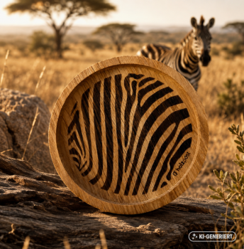 Preview: Engraved oak coaster Zebra with zebra pattern