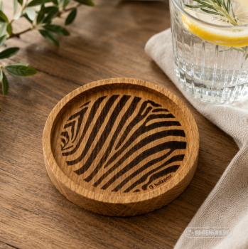 Preview: Engraved oak coaster Zebra with zebra pattern