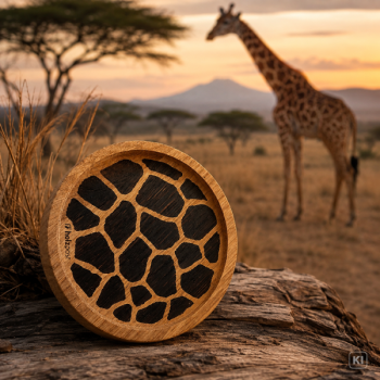 Preview: Engraved oak coaster Giraffe with giraffe pattern