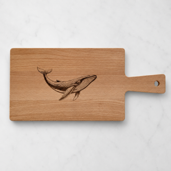Preview: Beech wood serving board with whale motif on a light surface, FB111