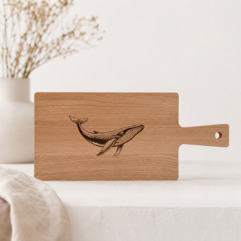 Preview: Beech wood serving board with whale motif on a light surface, FB111
