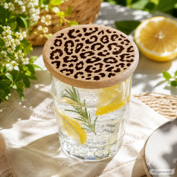 Preview: Gravierter Glasdeckel Leopard aus Buche mit Animal-Print-Muster