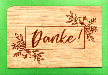 Grußkarte aus Holz "Danke Blumen" mit Umschlag