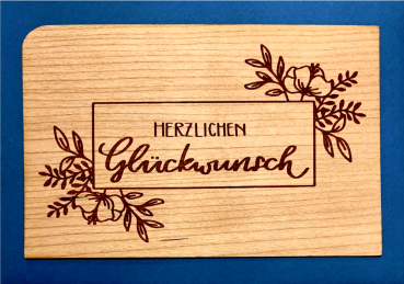 Grußkarte aus Holz "Glückwunsch Blumen" mit Umschlag