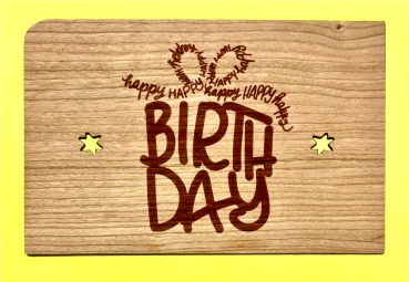 Grußkarte aus Holz "Birthday Sterne" mit Umschlag