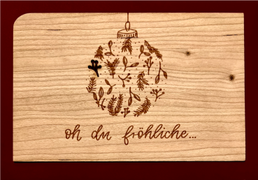 Grußkarte aus Holz "Fröhliche Kugel" mit Umschlag