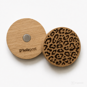 Gravierter Magnet Leopard aus Eiche mit Animal-Print-Muster
