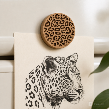 Preview: Gravierter Magnet Leopard aus Eiche mit Animal-Print-Muster