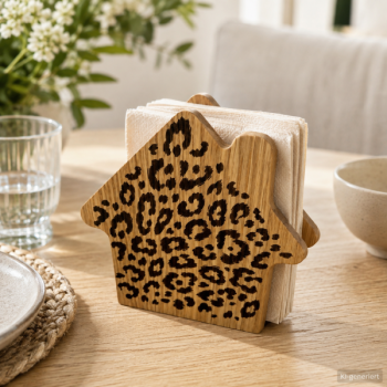Preview: Oak napkin holder house Hirsch with engraved stag motif