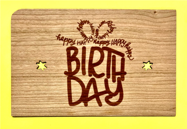 Grußkarte aus Holz "Birthday Sterne" mit Umschlag