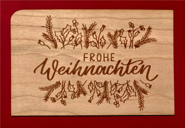 Grußkarte aus Holz "Weihnachten Pflanzen" mit Umschlag