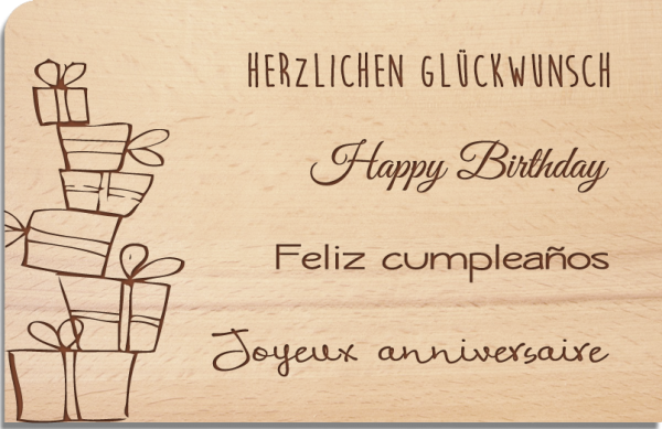 wooden postcard "Geburtstag Sprachen"