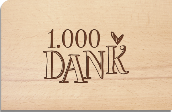 wooden postcard "1000 Dank"