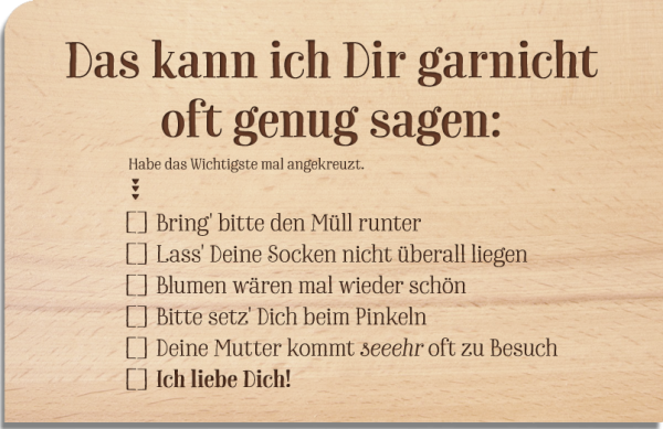 Holzpostkarte aus Buchenholz Ich liebe Dich – lustige Liebeskarte P899
