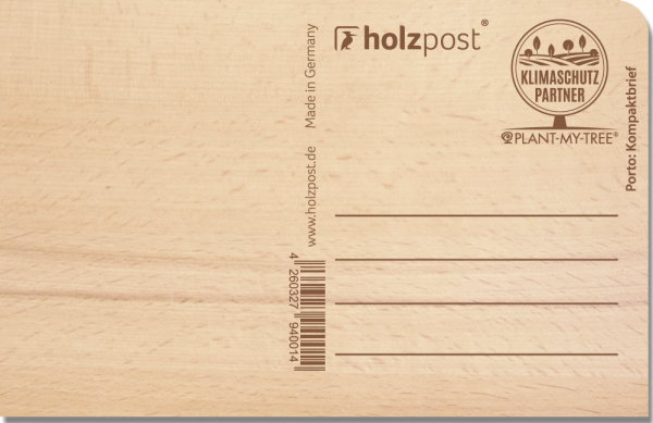 Rückseite Holzpostkarte P899 aus Buchenholz zum Beschriften und Versenden