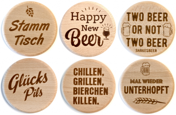 6er Set Glasdeckel "BIER"